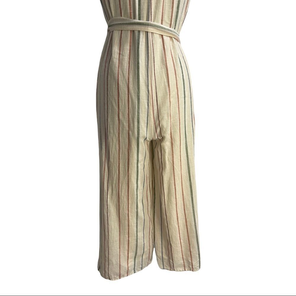 American Eagle Striped V-Neck Sleeveless Tie Waist Jumpsuit Sz S - Picture 10 of 13